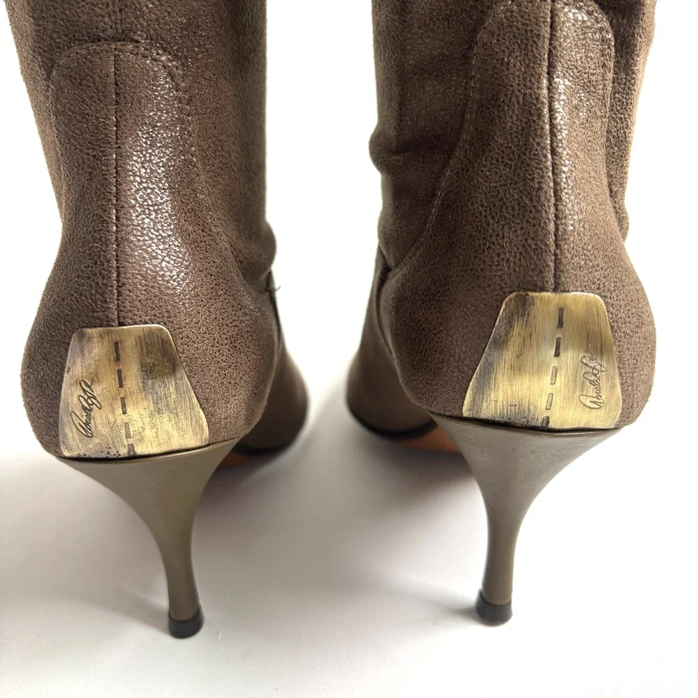Donald J Pliner Suede Leather Knee High Boots Kitten Heels Sock Pull On Sz 10M